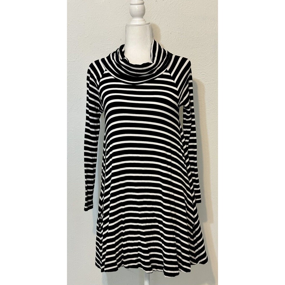 Lou & Grey Women’ Size XS  Striped Cowl Neck Jersey Knit Dress Minimalist Fall